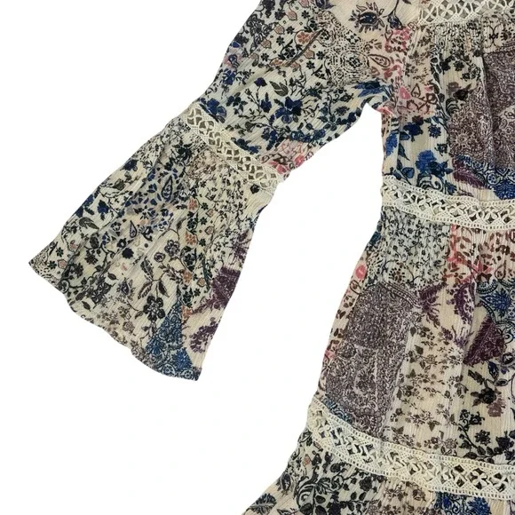 Knox Rose Boho Tiered Dress Small Floral Patchwork Bell Sleeve Cottagecore - Picture 9 of 9